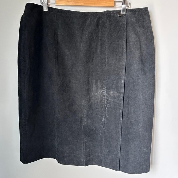 VTG‎ Coldwater Creek Black Suede Leather Skirt 2X Western Boho NWT Cowgirl - Picture 5 of 10